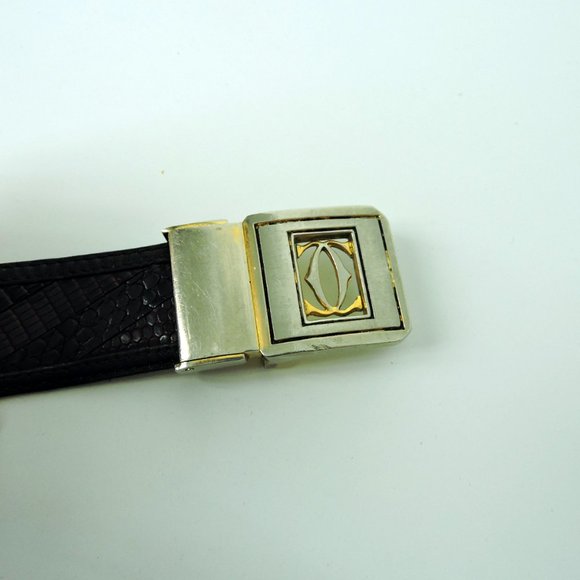 VTG Beltrami maroon black belt sz 32 / Cartier gold silver pin buckle made Italy - Picture 10 of 13